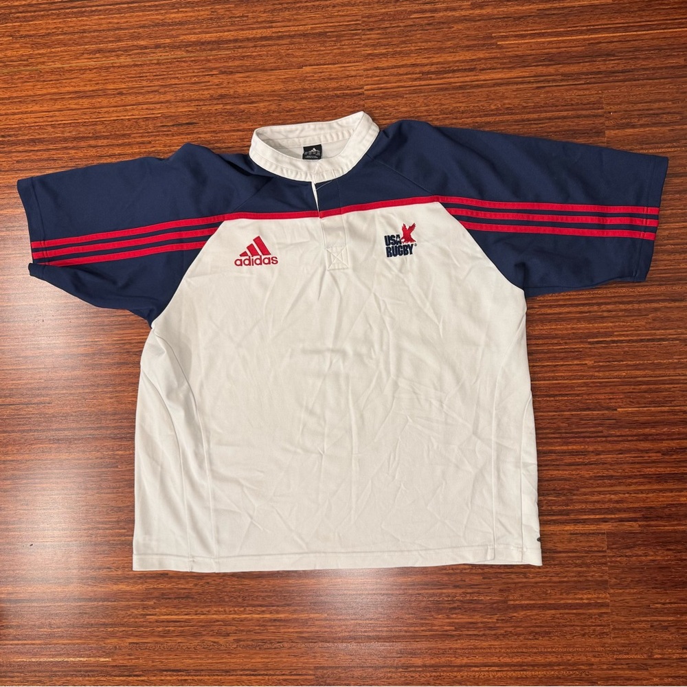 Vintage ADIDAS USA Rugby Union Jersey - 2000s Home Shirt - Red White Blue - XXL